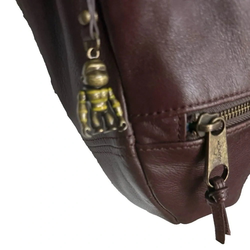 Kipling HB6413-747 Burgundy Leather Hobo Shoulder Bag Slouchy zip Bag charm